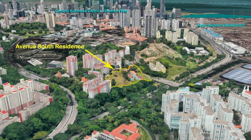 Overview of Avenue South Residence on 3D map with it's surrounding