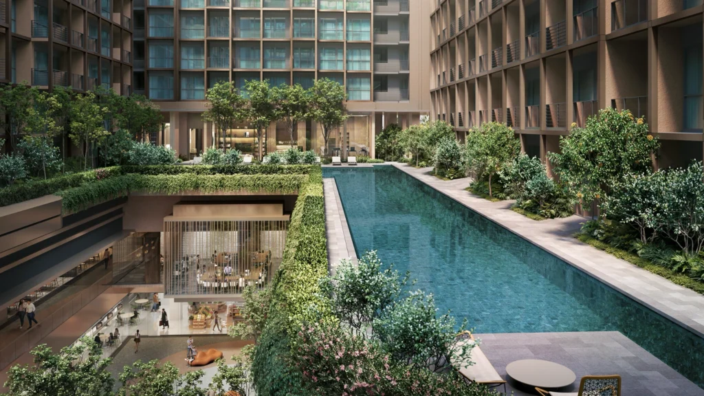 The Robertson Opus facilities deck overlooking courtyard and lap pool in District 9 Singapore