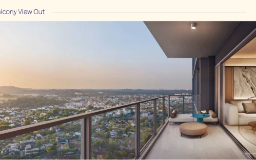 Balcony view from Skye at Holland luxury condo, showcasing panoramic city and lush green surroundings of Holland Village, Singapore, emphasizing elevated living.