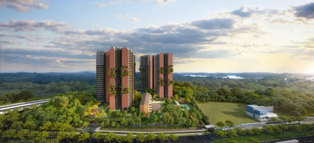 Aerial view of Springleaf Residence in Upper Thomson, Singapore, showcasing its high-rise development, lush surroundings, and strategic location amidst the residential landscape.
