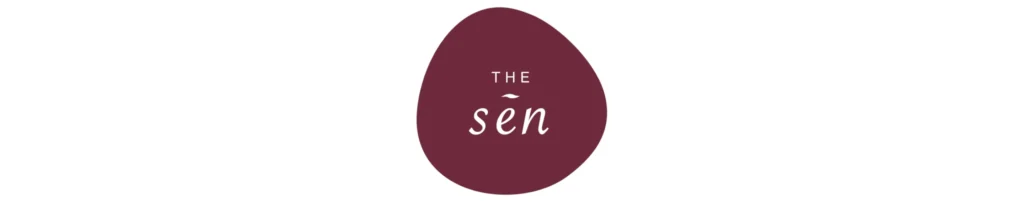 Official logo for The SEN luxury condo launch by Sustained Land and SL Capital, featuring "The Sen" in a clean, elegant typeface on a deep maroon background.