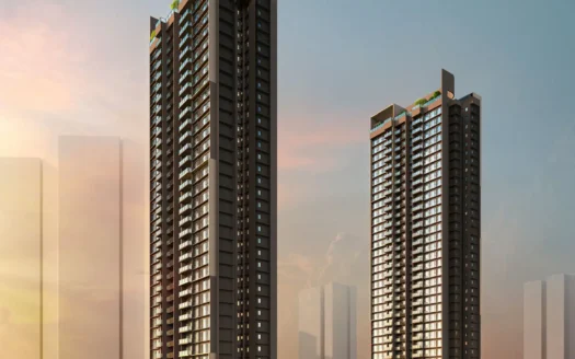 Penrith Condominium at Margaret Drive at dusk, showcasing two luxury residential towers by GuocoLand, Hong Leong Holdings, and Hong Realty.