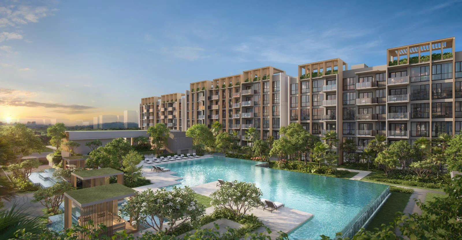 Narra Residences Luxury Condo Pool and landscape area (Artist's Impression) for the new Singapore launch, showcasing the serene Forest Retreat concept.