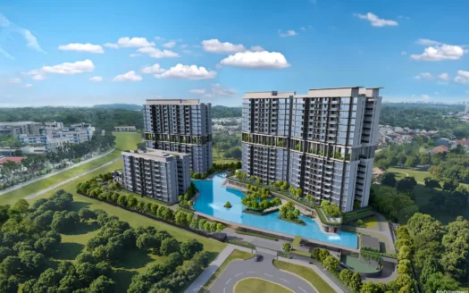 Lentor Gardens Residences daytime hero view with residential towers, landscaped pool deck, greenery and resort-style facilities in Singapore