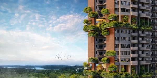 Elevated view from Springleaf Residence on the 10th floor, showcasing surrounding lush greenery and residential landscape along Upper Thomson Road, Singapore.